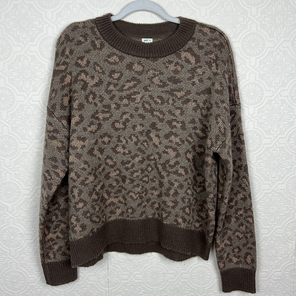 Aerie Soft Leopard Sweater Crew Crewneck Neutrals Tan Brown Slouchy Comfy Cozy‎